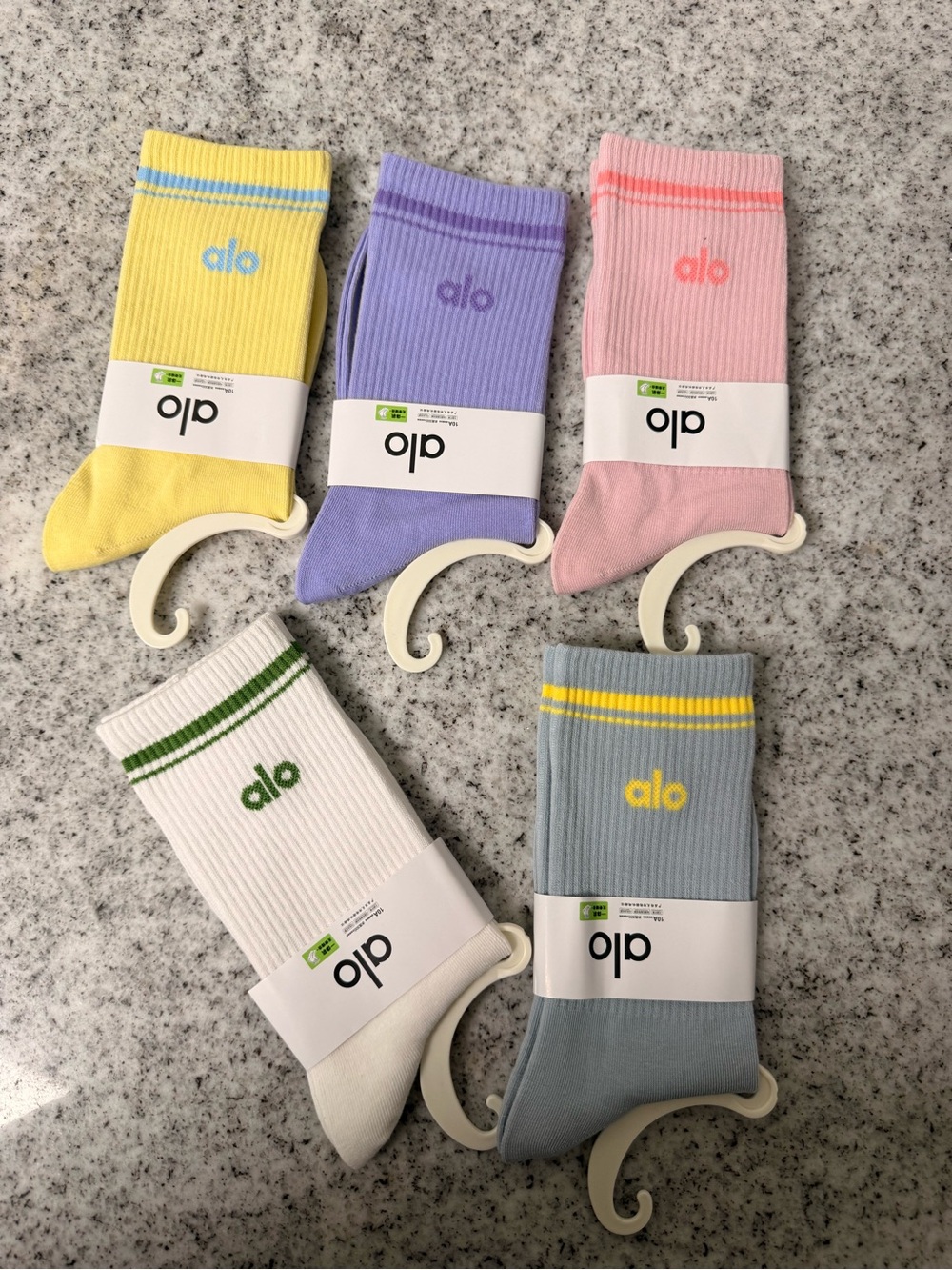 ALO Yoga Women’s Crew Socks in Yellow, Lavender, Pink, White, and Light Blue